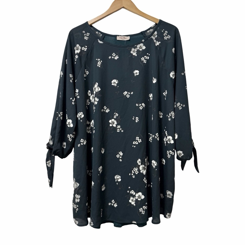 Full Moon Womens Palo Floral Maternity Mixed Media Blouse Top Size 3X Teal NEW